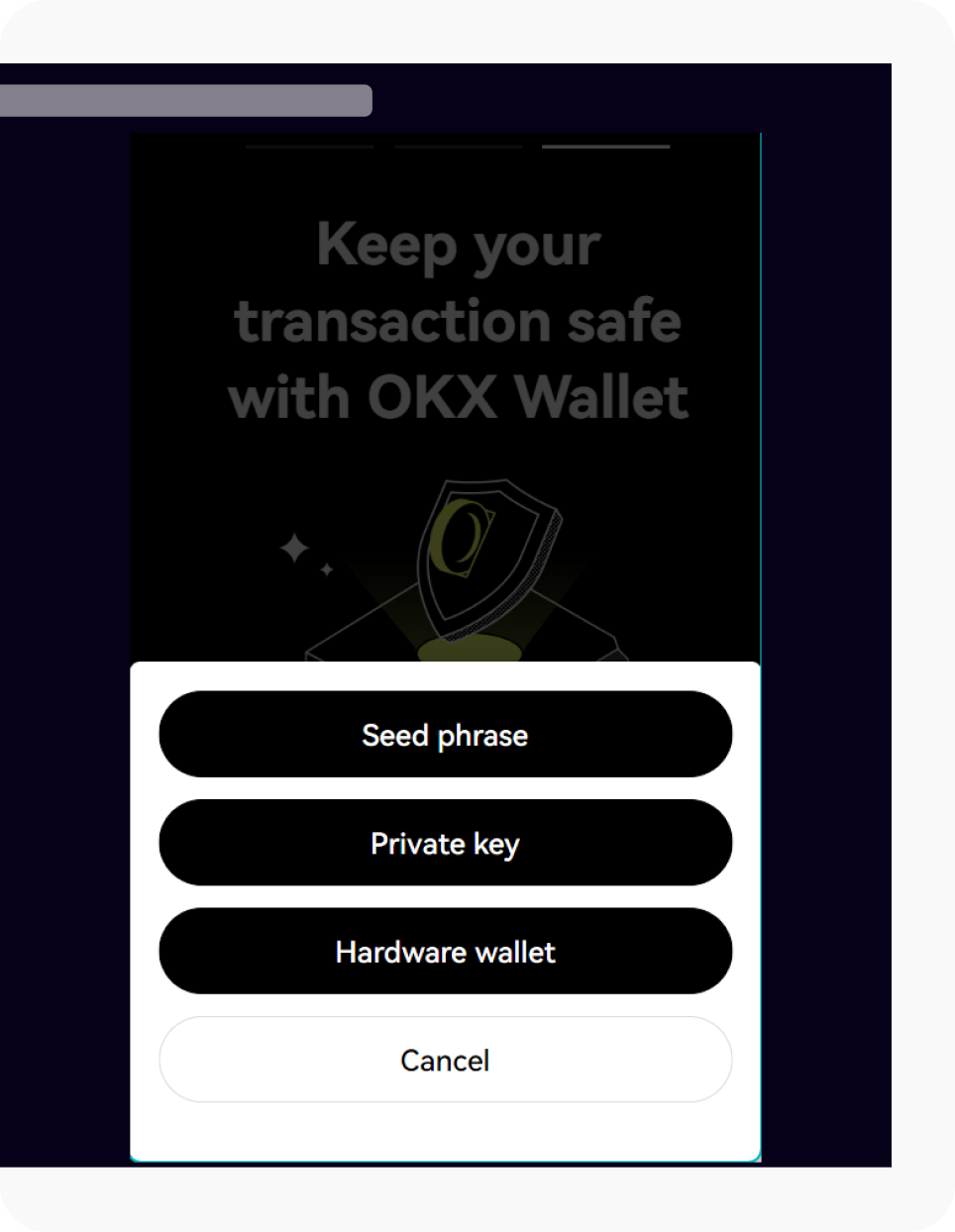 Import your wallet using the seed phrase/private key/hardware wallet