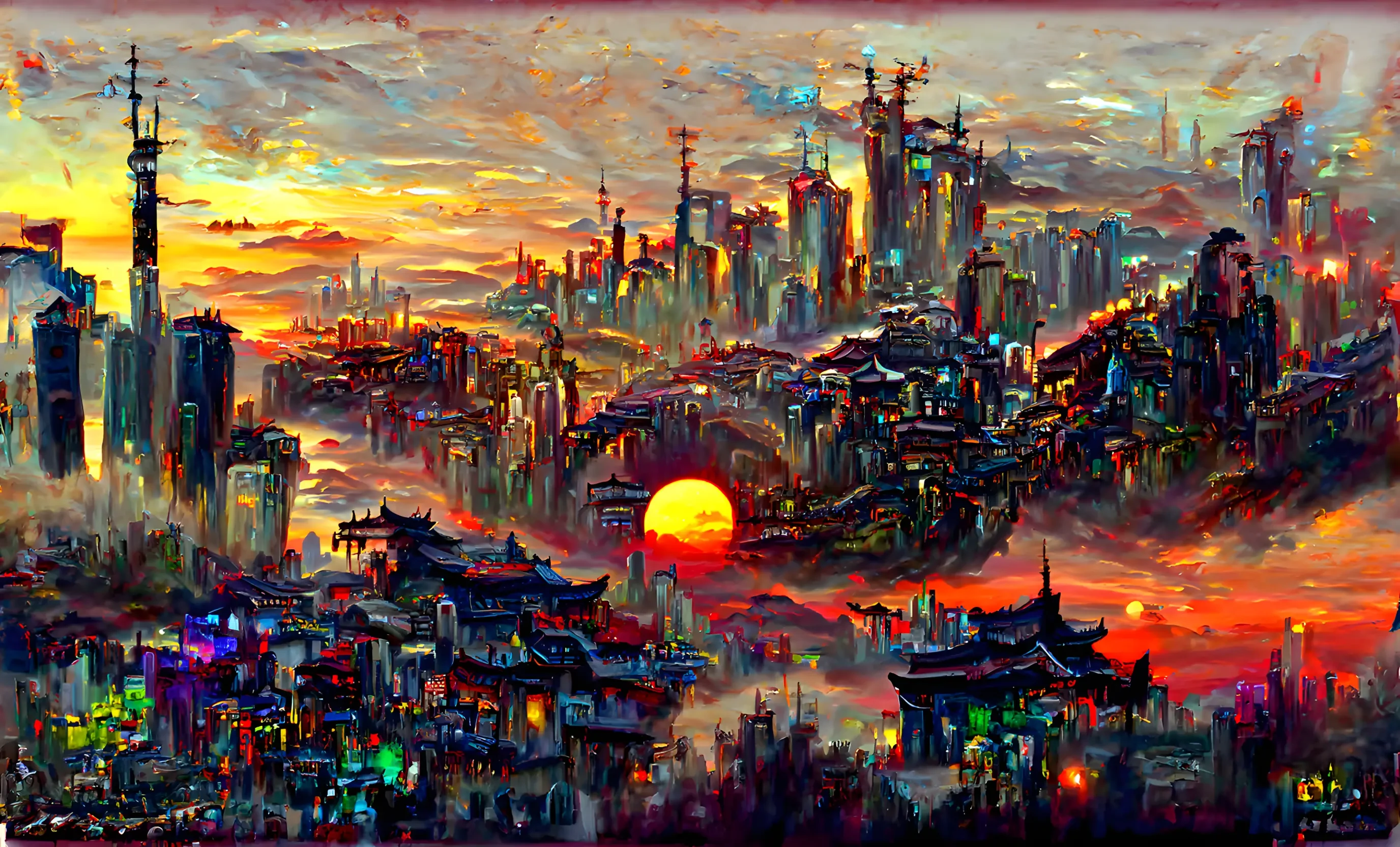 Cyber City at sunset 2077 #679